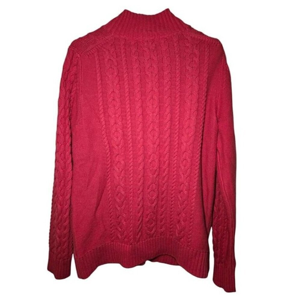 L.L. Bean Cable Knit Full Zip Sweater Women Size L Pink - Picture 2 of 5